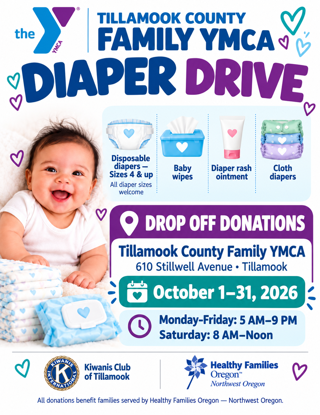 Tillamook YMCA Diaper Drive Flyer Lqih0v